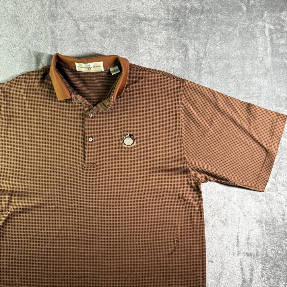 Fairway & Greene Golf Polo Shirt Brown Checkered Butler National Embro Mens XL
